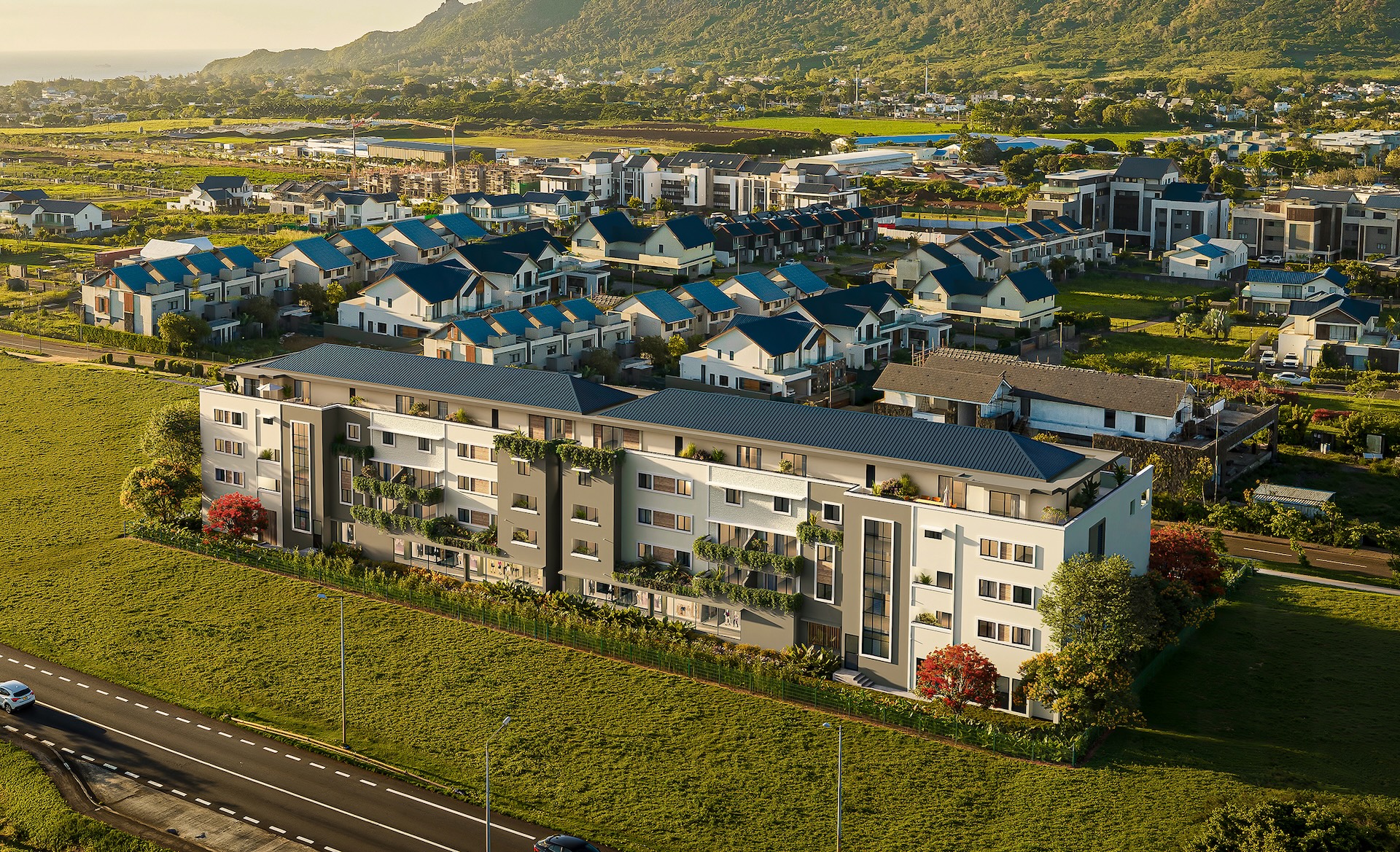 Les Terrasses d'Helvétia — aerial CGI overview